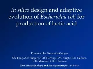 In silico design and adaptive evolution of Escherichia coli for production of lactic acid