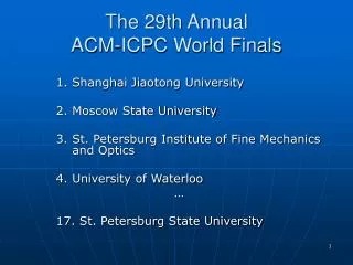 The 29th Annual ACM-ICPC World Finals