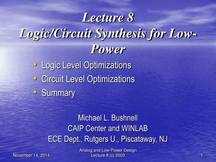 lecture 8 logic circuit synthesis for low power