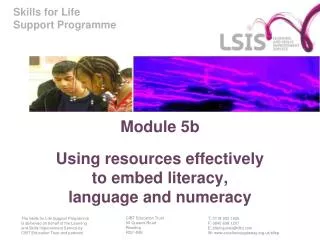 Module 5b Using resources effectively to embed literacy, language and numeracy