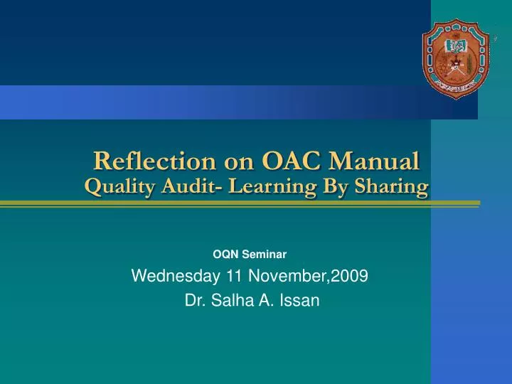 reflection on oac manual quality audit learning by sharing