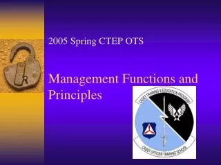 Management Functions and Principles