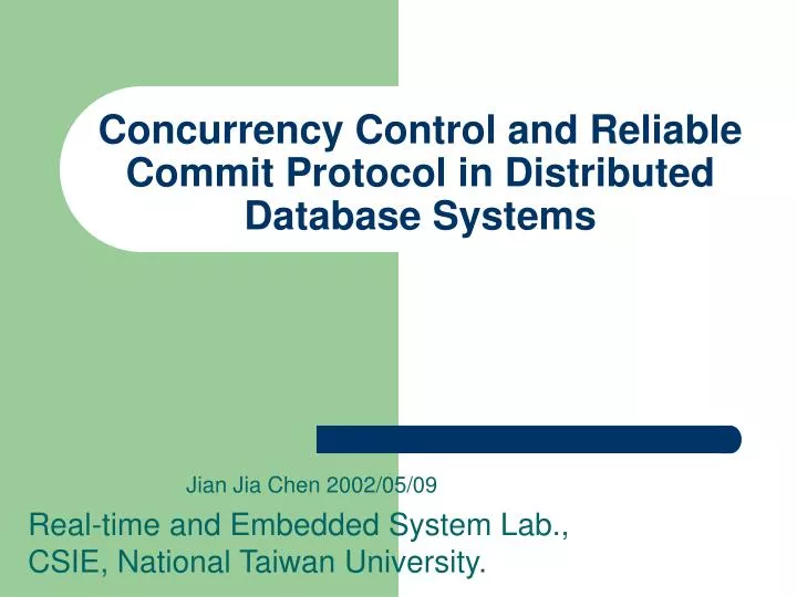 concurrency control and reliable commit protocol in distributed database systems