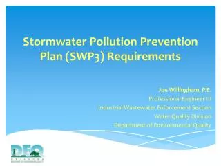 Stormwater Pollution Prevention Plan (SWP3) Requirements