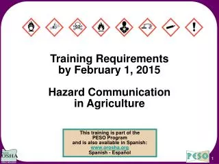 Training Requirements by February 1, 2015 Hazard Communication in Agriculture