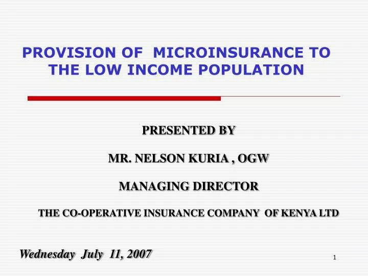 provision of microinsurance to the low income population