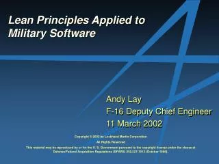 Lean Principles Applied to Military Software