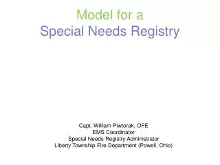 Model for a Special Needs Registry