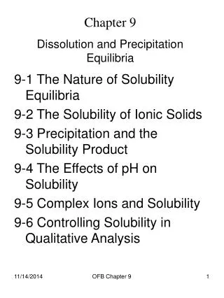 Chapter 9 Dissolution and Precipitation Equilibria