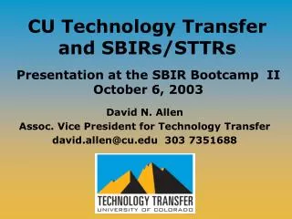 CU Technology Transfer and SBIRs/STTRs