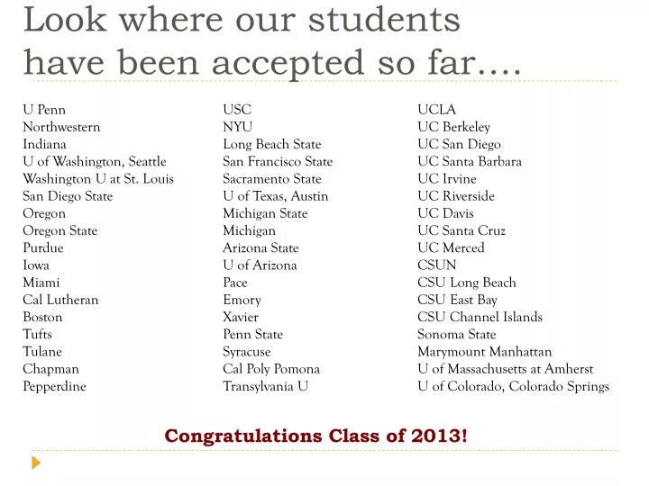 look where our students have been accepted so far