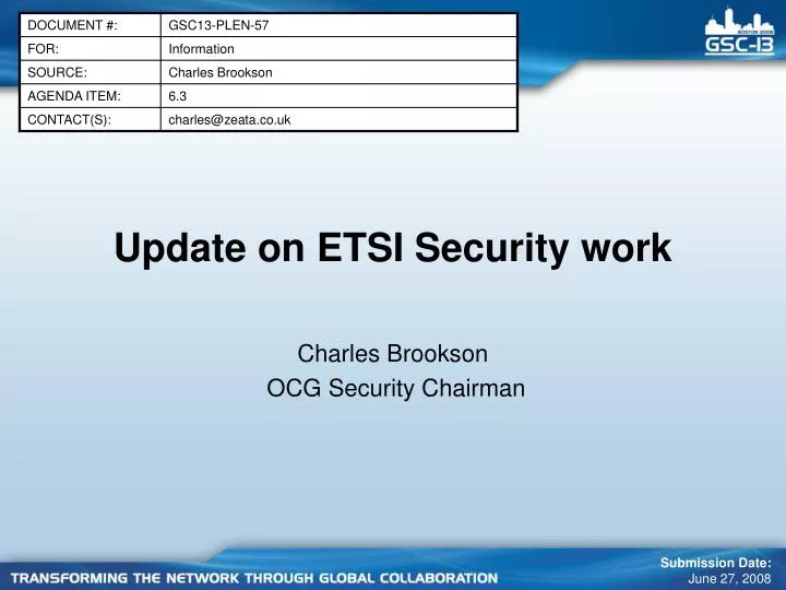 update on etsi security work