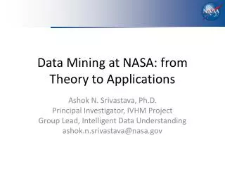 Data Mining at NASA: from Theory to Applications