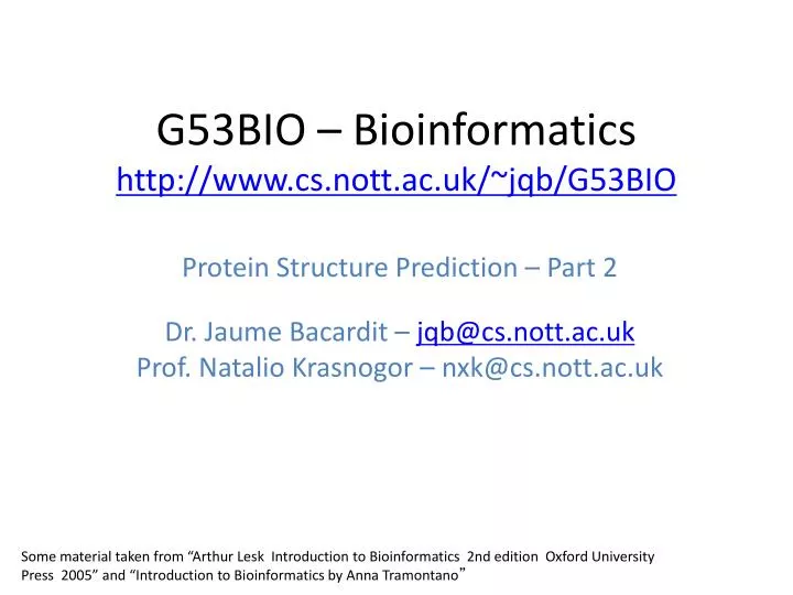 g53bio bioinformatics http www cs nott ac uk jqb g53bio