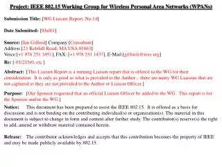 Project: IEEE 802.15 Working Group for Wireless Personal Area Networks (WPANs)