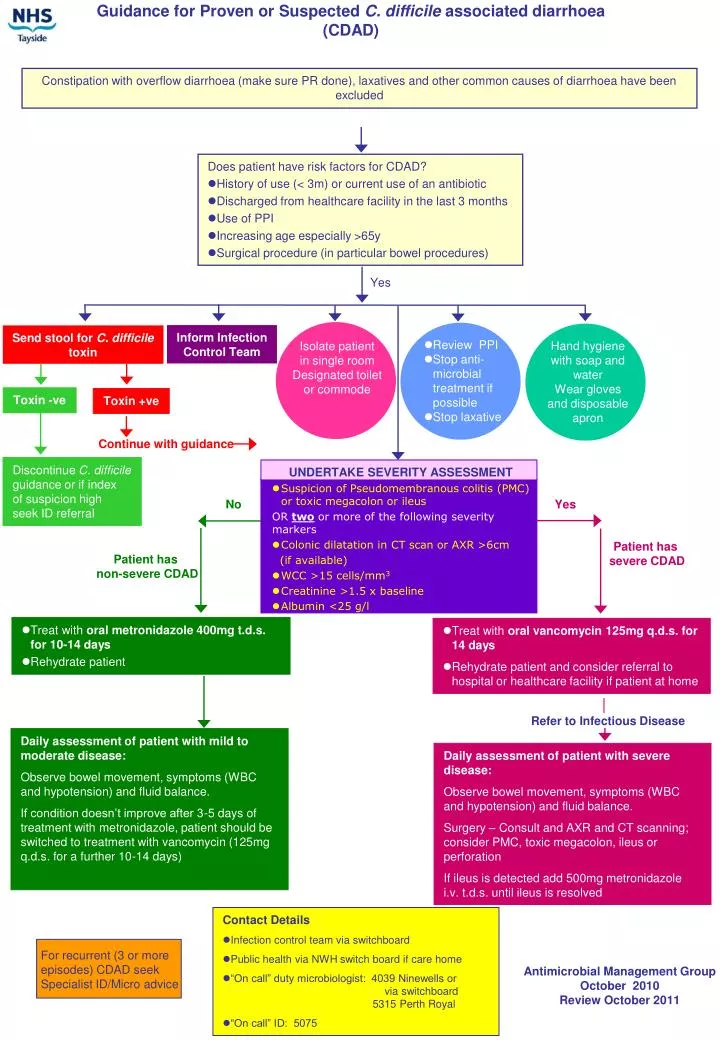guidance for proven or suspected c difficile associated diarrhoea cdad