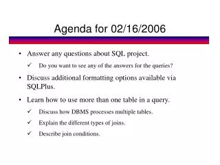 Agenda for 02/16/2006