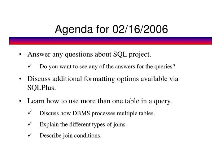 agenda for 02 16 2006