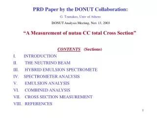 PRD Paper by the DONUT Collaboration : G. Tzanakos, Univ of Athens
