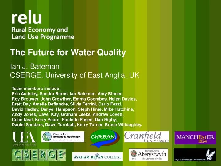 the future for water quality ian j bateman cserge university of east anglia uk