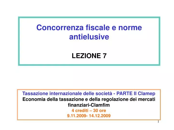 concorrenza fiscale e norme antielusive lezione 7