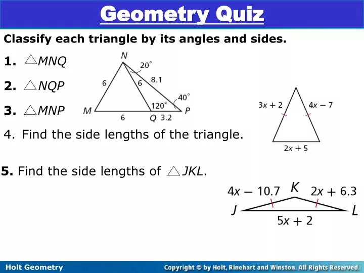 Ppt Classify Each Triangle By Its Angles And Sides 1 Mnq 2 Nqp 3 Mnp Powerpoint 9287