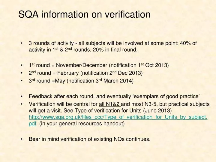 sqa information on verification