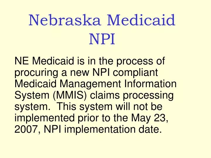 nebraska medicaid npi