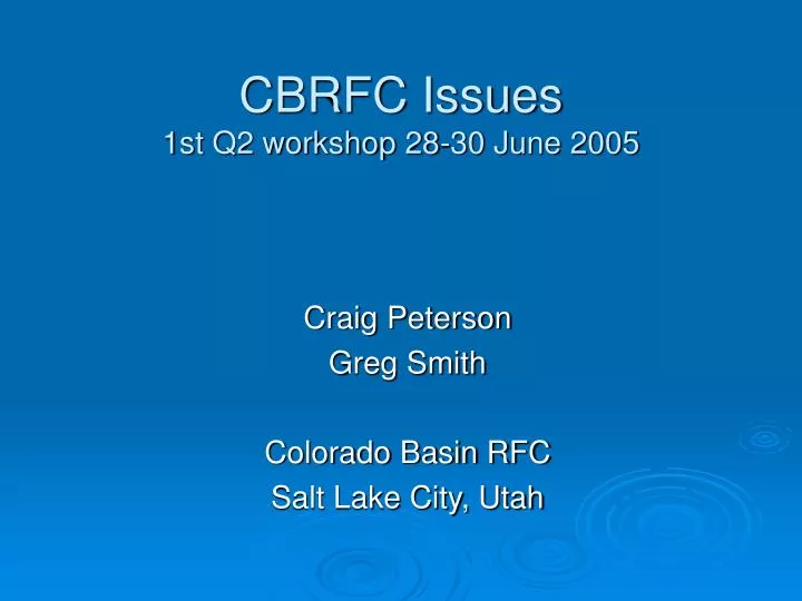 cbrfc issues 1st q2 workshop 28 30 june 2005