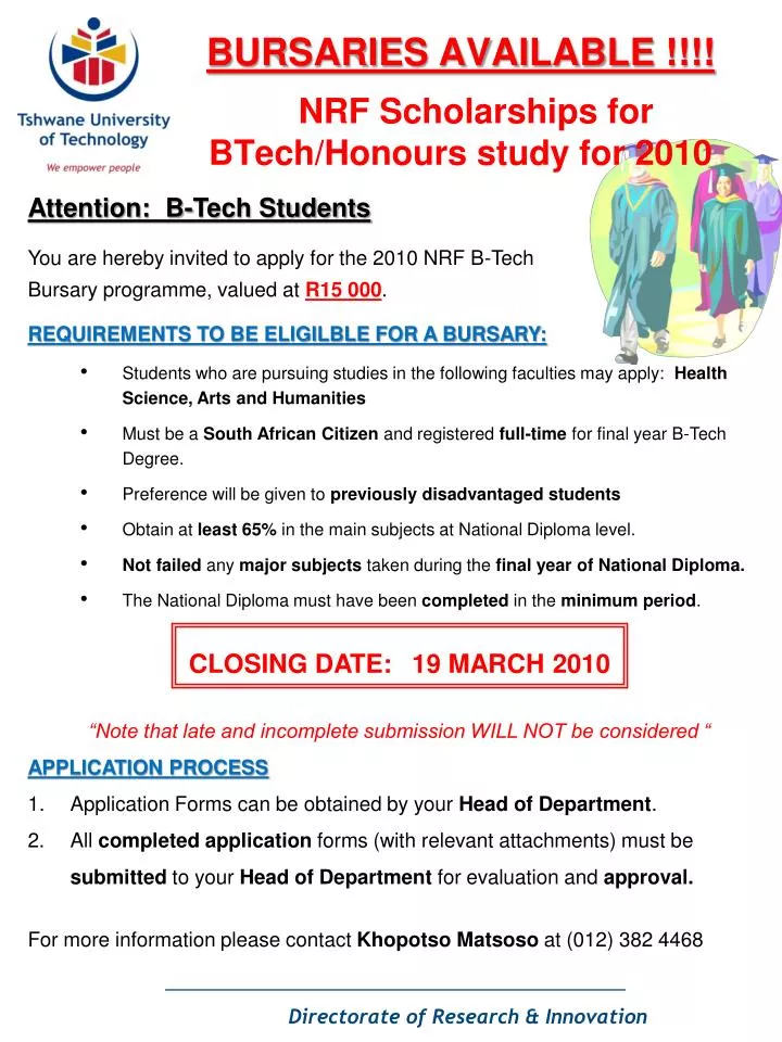 bursaries available nrf scholarships for btech honours study for 2010