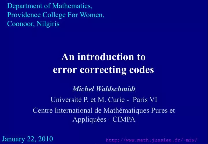 an introduction to error correcting codes