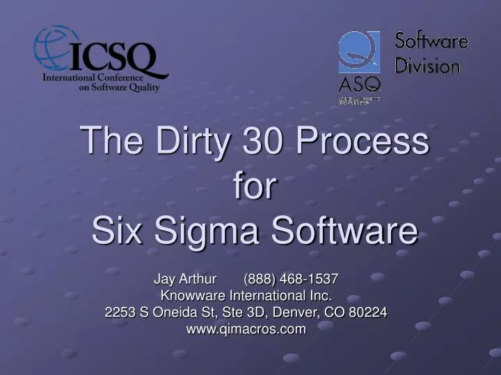 the dirty 30 process for six sigma software
