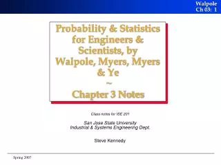 probability statistics for engineers scientists by walpole myers myers ye chapter 3 notes