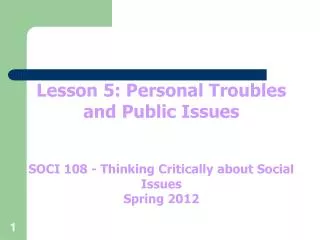 Lesson 5: Personal Troubles and Public Issues