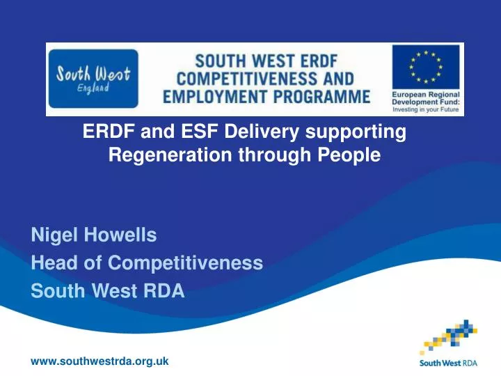 erdf and esf delivery supporting regeneration through people