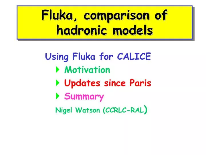 fluka comparison of hadronic models
