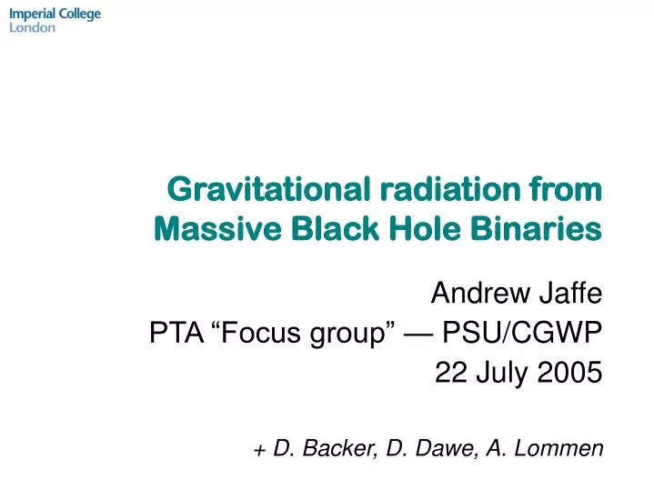 gravitational radiation from massive black hole binaries