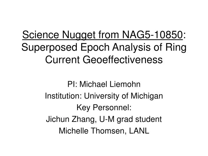 science nugget from nag5 10850 superposed epoch analysis of ring current geoeffectiveness