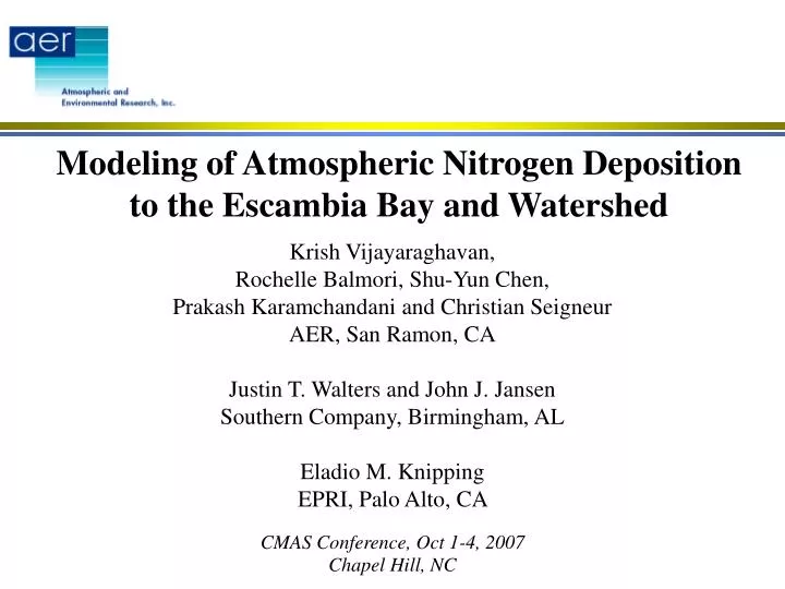 modeling of atmospheric nitrogen deposition to the escambia bay and watershed