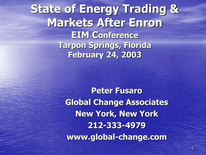state of energy trading markets after enron eim c onference tarpon springs florida february 24 2003