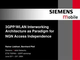 3GPP/WLAN Interworking Architecture as Paradigm for NGN Access Independence