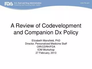 A Review of Codevelopment and Companion Dx Policy