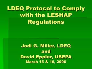LDEQ Protocol to Comply with the LESHAP Regulations