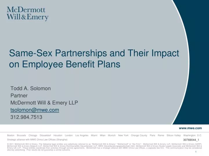 same sex partnerships and their impact on employee benefit plans