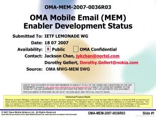 OMA-MEM-2007-0036R03 OMA Mobile Email (MEM) Enabler Development Status