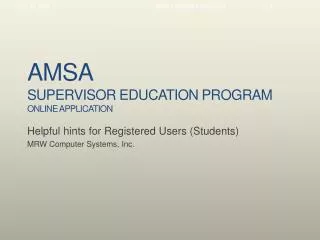 AMSA Supervisor Education Program Online Application