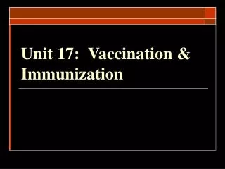 Unit 17: Vaccination &amp; Immunization
