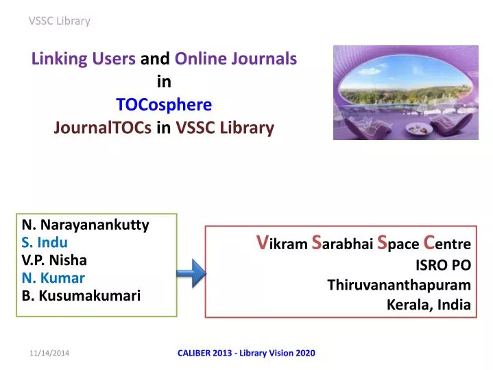 linking users and online journals in tocosphere journaltocs in vssc library