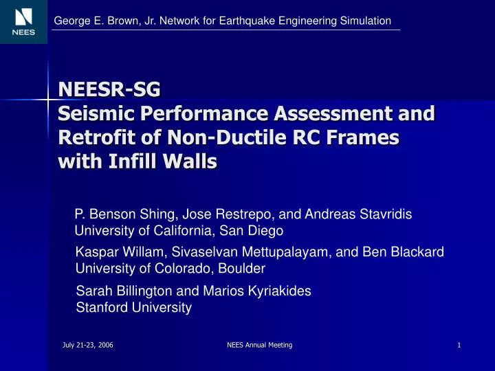 neesr sg seismic performance assessment and retrofit of non ductile rc frames with infill walls