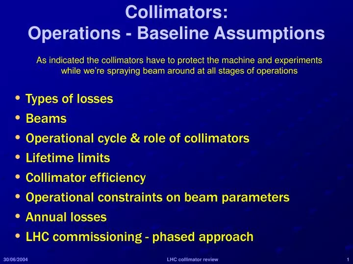 collimators operations baseline assumptions